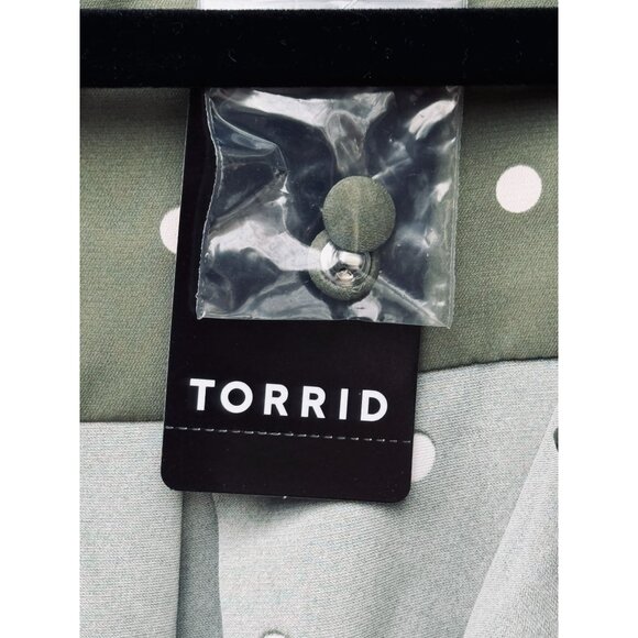 Torrid Womens Olive Green Polka Dot Button-Up Shirt Size 2X  Made In China - Picture 6 of 7